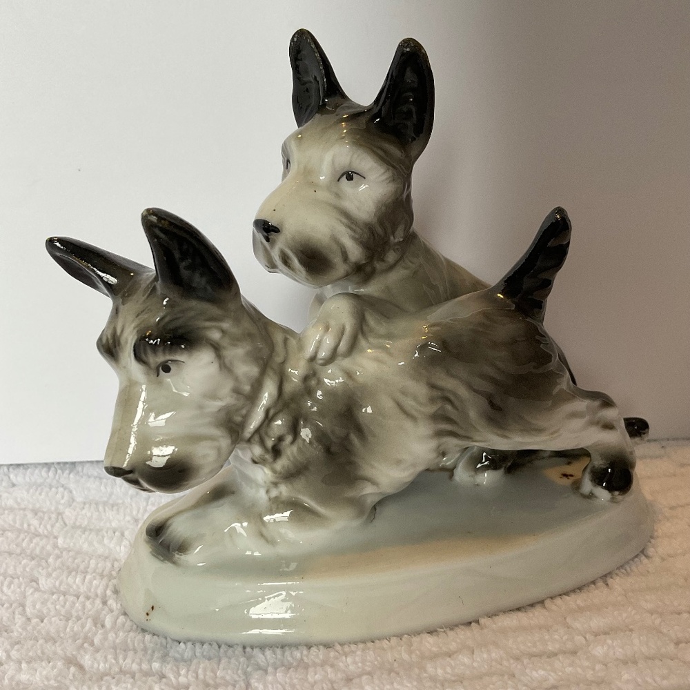 Antique Scottish Terrier - Black/White Scottie Dogs - Carl Scheidig Germany